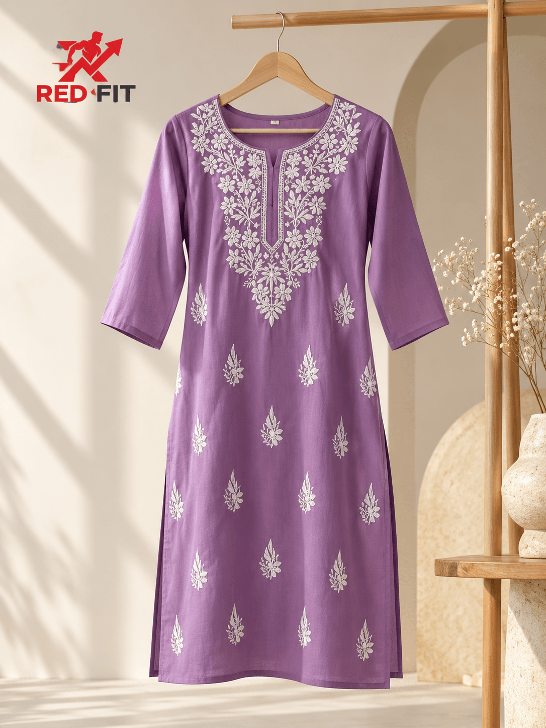 Women’s Lavender Embroidered Straight Kurta - View 1