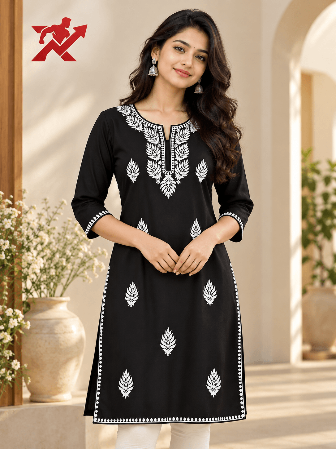 Women’s Black Embroidered Kurti - View 2