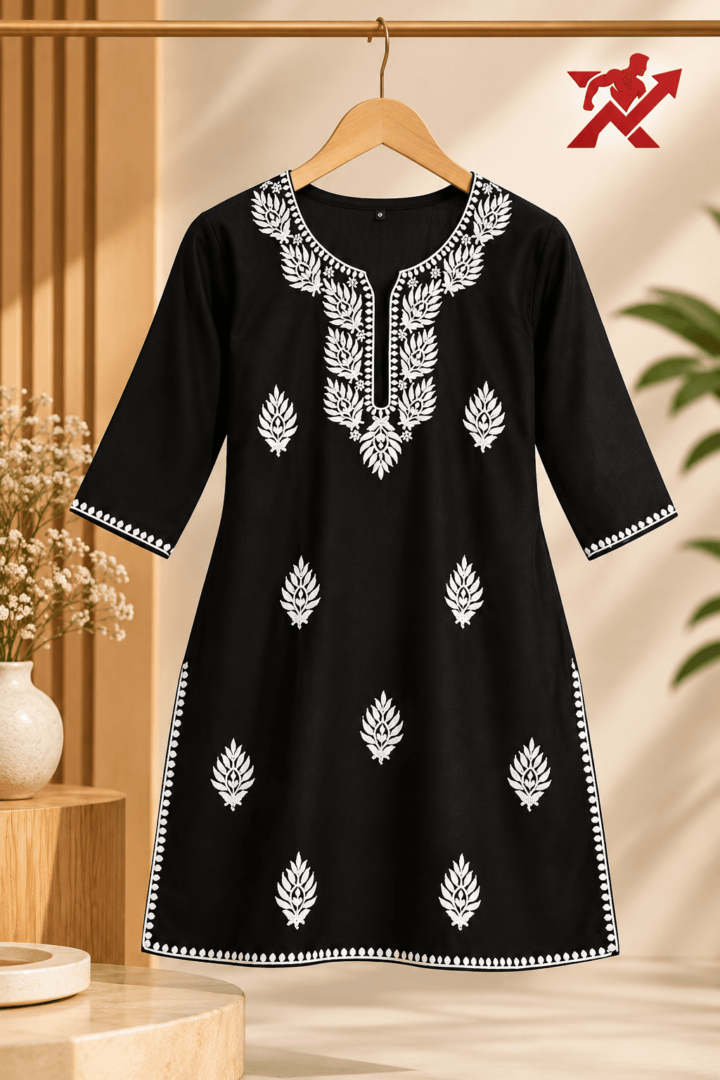 Women’s Black Embroidered Kurti - View 1