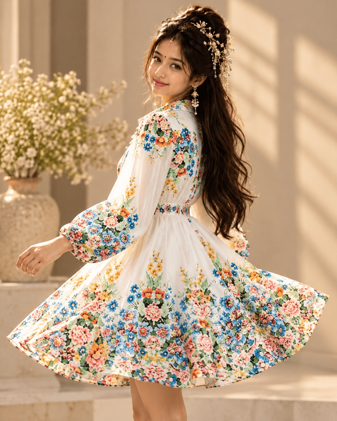 Floral Grace Puff-Sleeve Dress - View 2