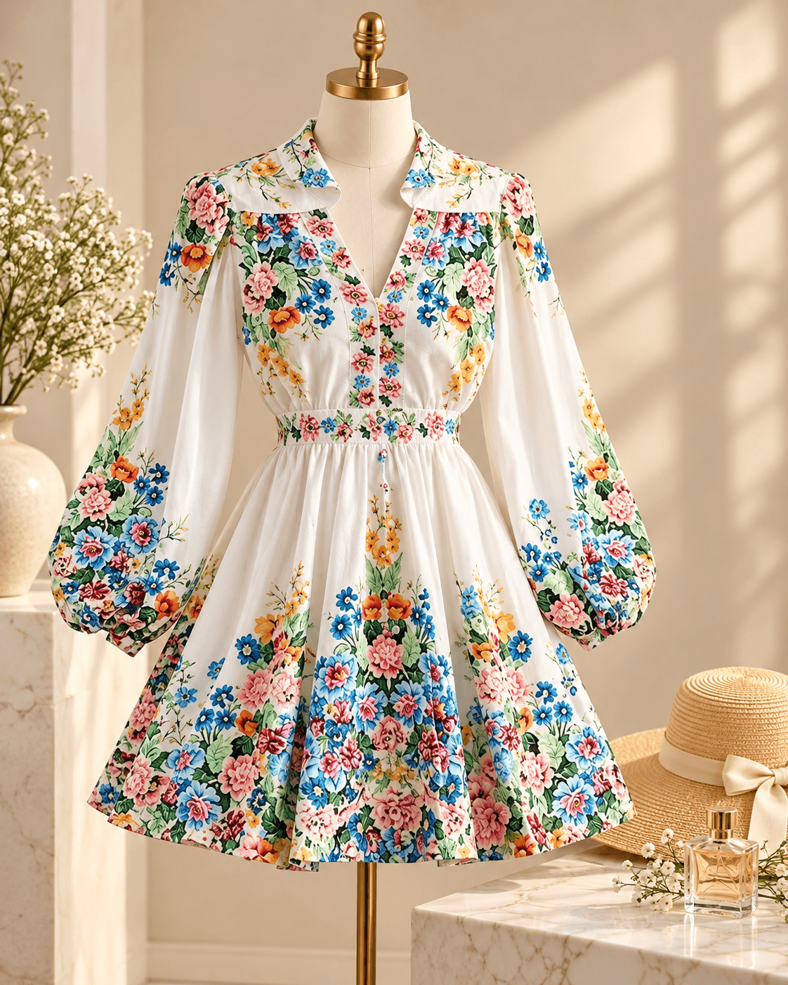 Floral Grace Puff-Sleeve Dress - View 4